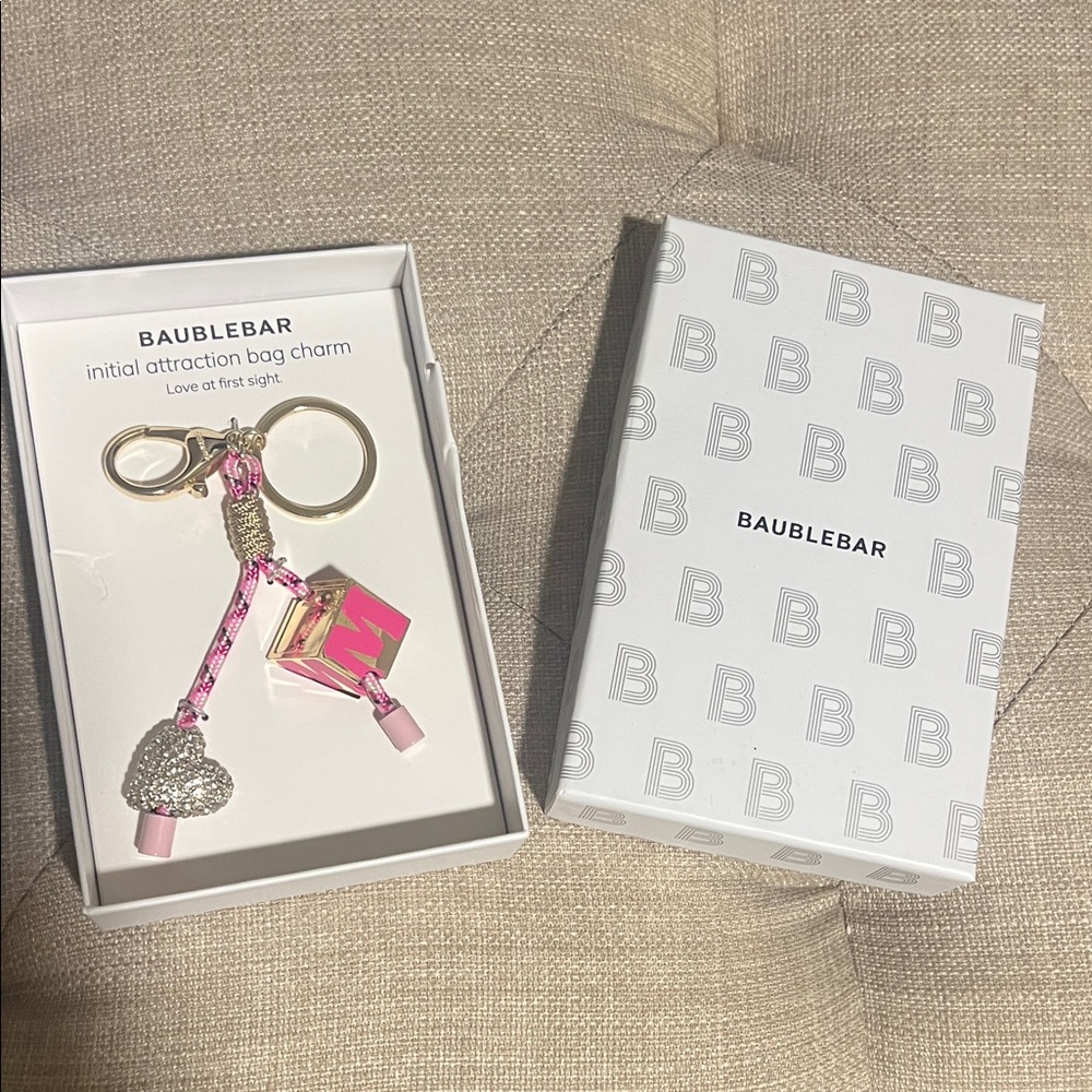 BaubleBar Pink and Silver Heart Bag Charm